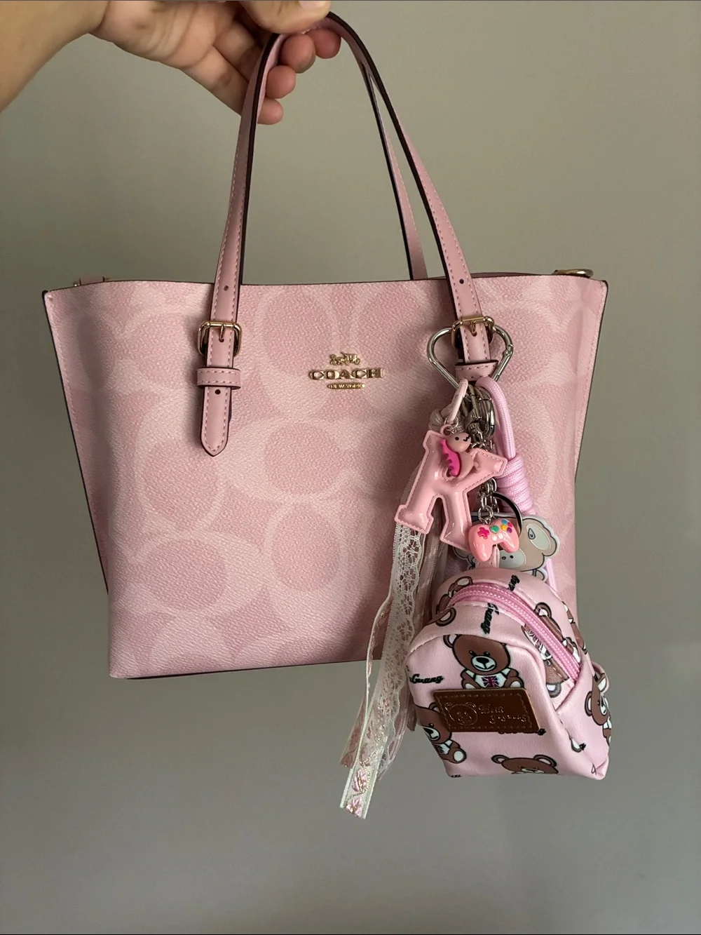 Pink Teddy Bear Mini Backpack Keychain Bag Charm